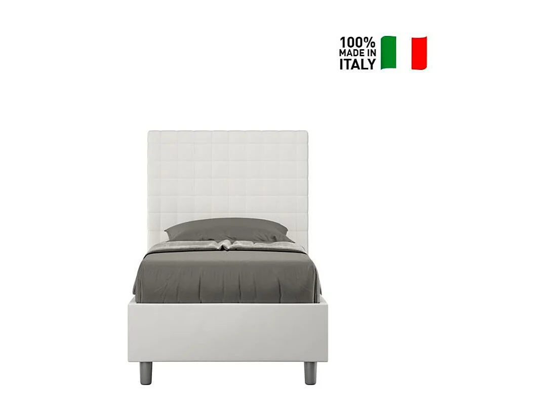 Cama Sunny símil piel blanca con somier acolchado 90x200