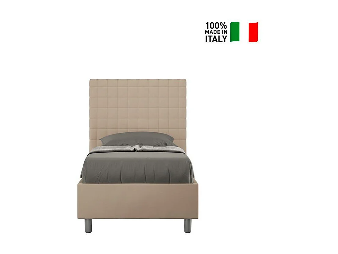 Letto con rete imbottito 90x200 similpelle tortora Sunny