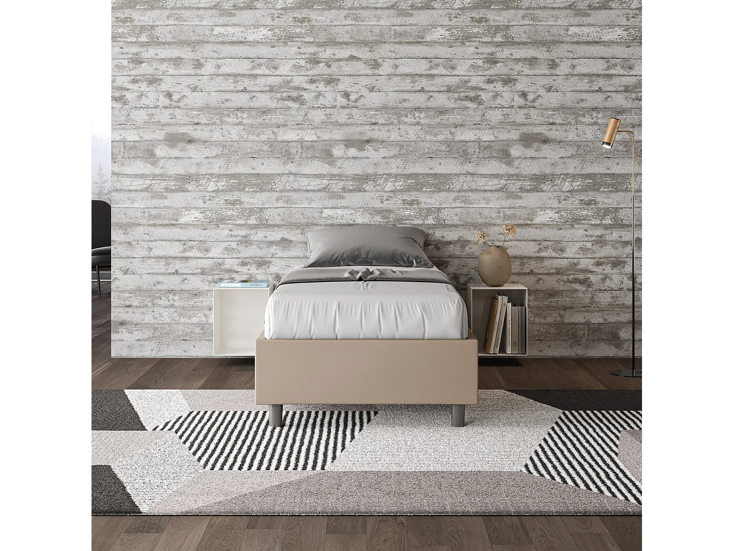 Letto Sommier con rete imbottito 80x190 similpelle tortora Azelia