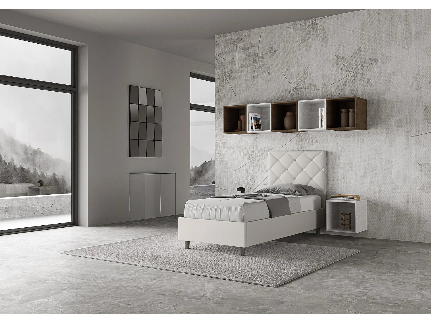 Lit Priya en simili cuir blanc avec sommier tapissé 80x190