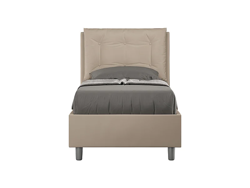 Letto con rete imbottito 80x190 similpelle tortora Annalisa