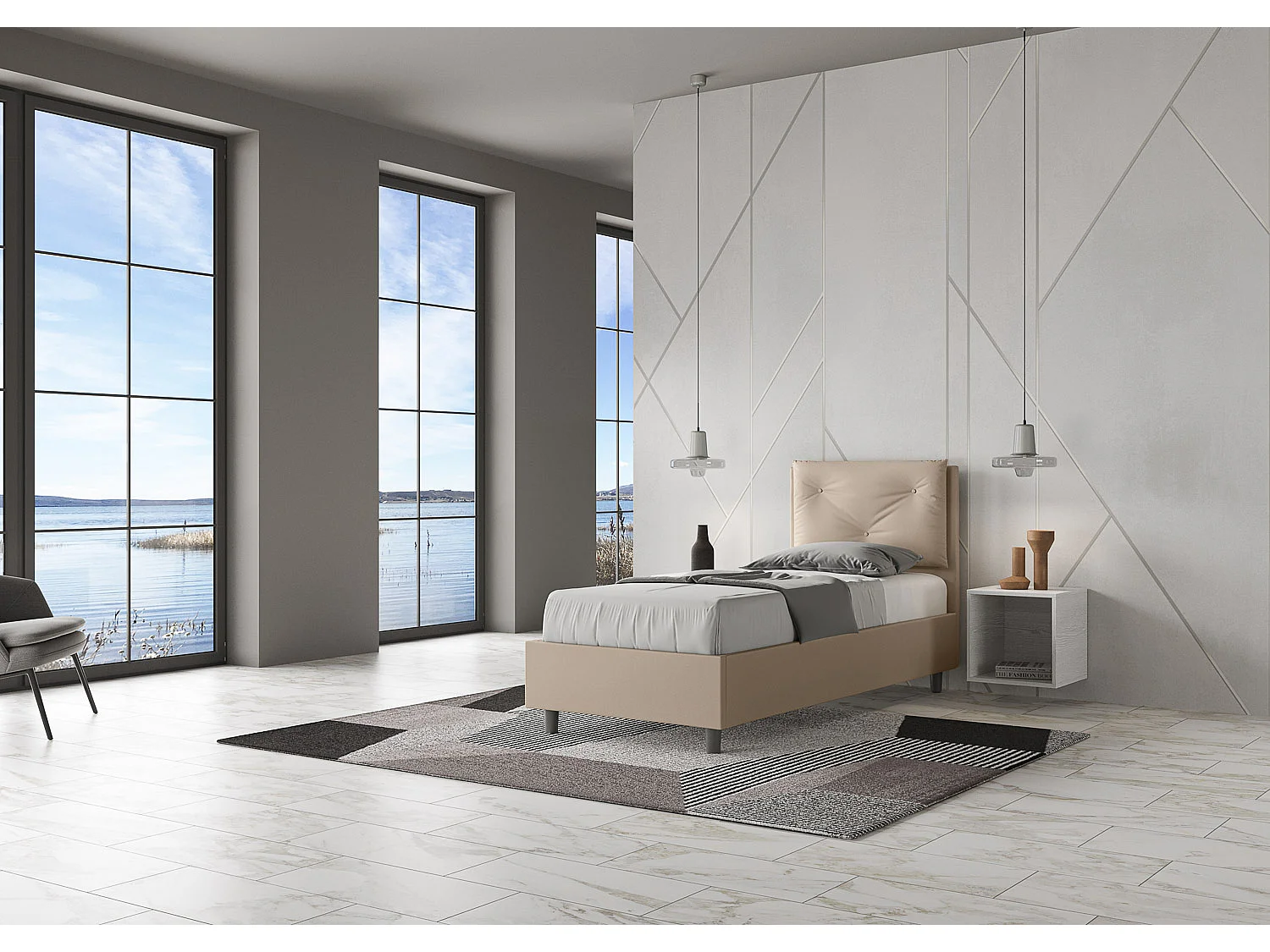 Letto con rete imbottito 80x190 similpelle tortora Appia