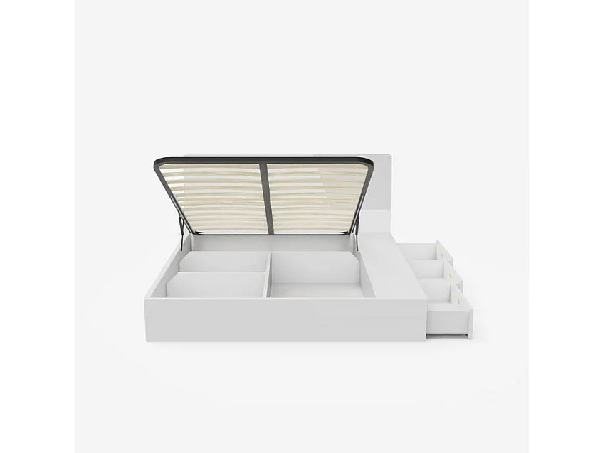 Bett Doppelbett Polsterbett hochklappbar 160x200 cm mit Bettkasten Design Steyr King - Weiß