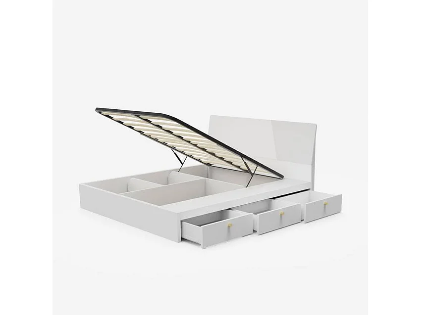 Bett Doppelbett Polsterbett hochklappbar 160x200 cm mit Bettkasten Design Steyr King - Weiß