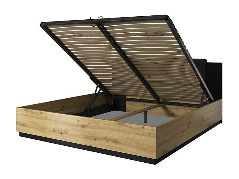 Cama de matrimonio con almacenamiento 160x200 cm madera cabecero negro Horton