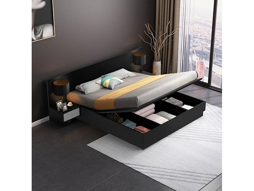 Letto contenitore matrimoniale 160x190 cm con comodini Trasparenza