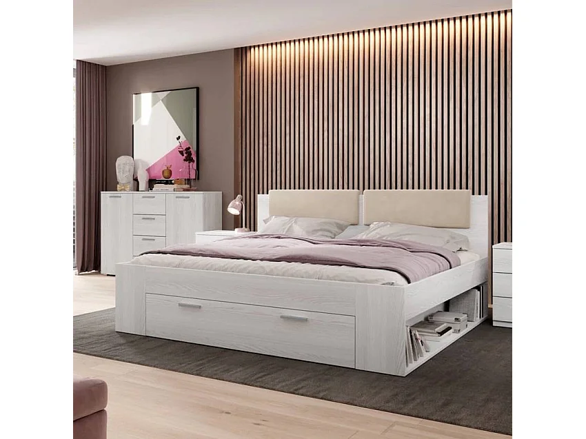 Cama de matrimonio 180x200cm con almacenaje color blanco somier de lamas Maddison