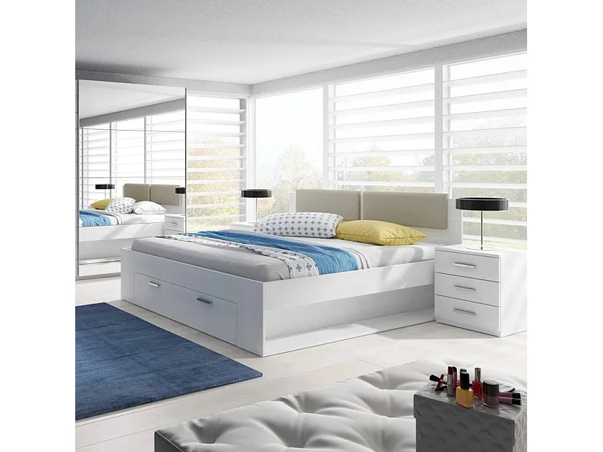 Cama de matrimonio 180x200cm con almacenaje color blanco somier de lamas Maddison