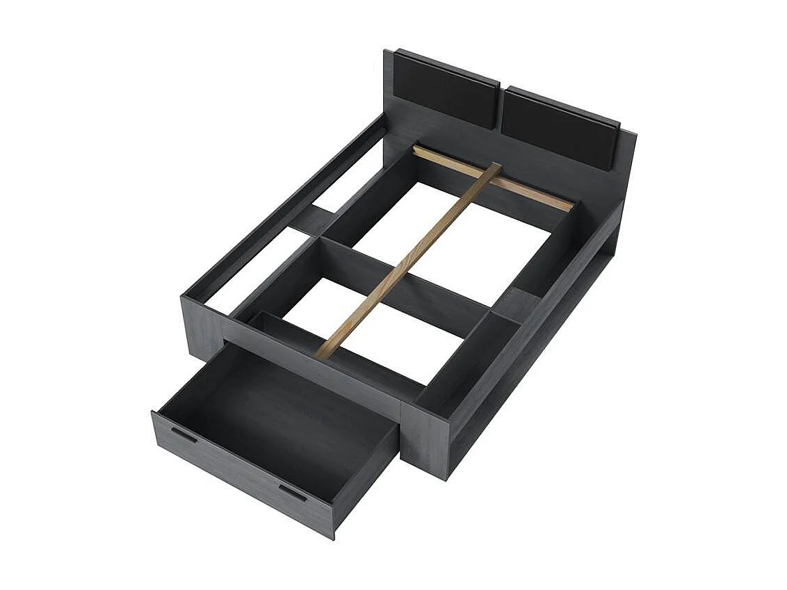 Cama de matrimonio 160x200 con almacenaje y somier de lamas color roble oscuro Tiara