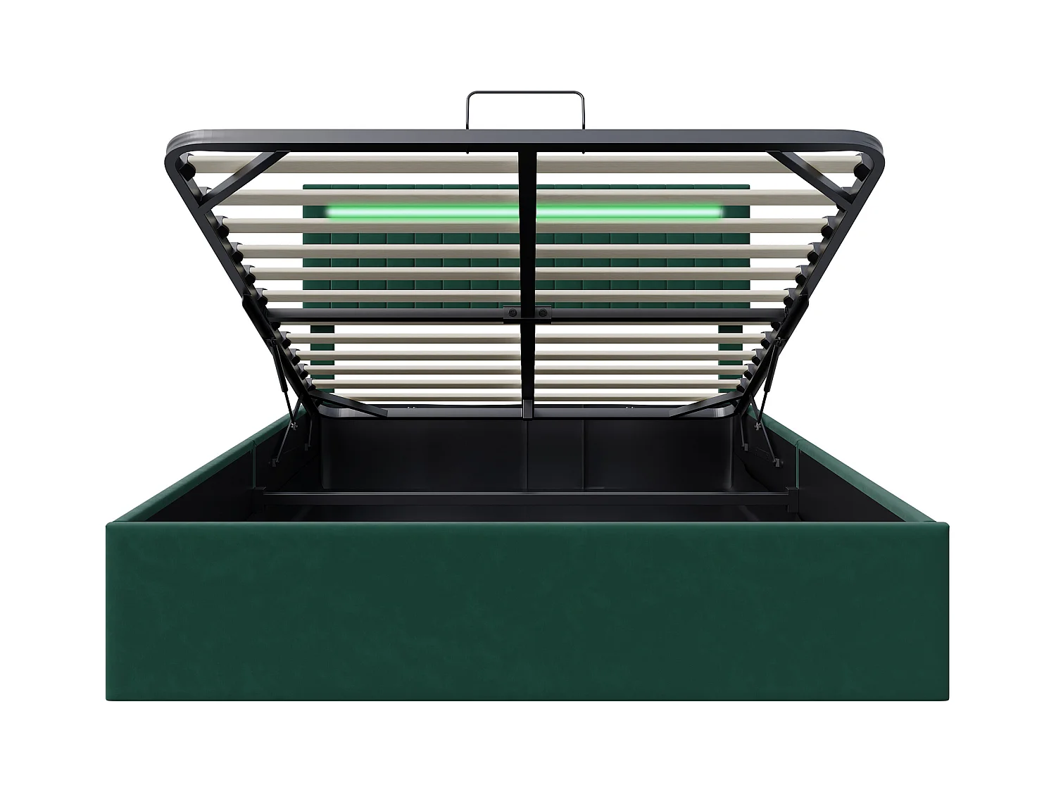 Lit Coffre Rembourré en Velours Vert 140×200cm, Lit Double Adulte avec Rangement, Lit 2 Personnes avec LED et Sommier à Lattes