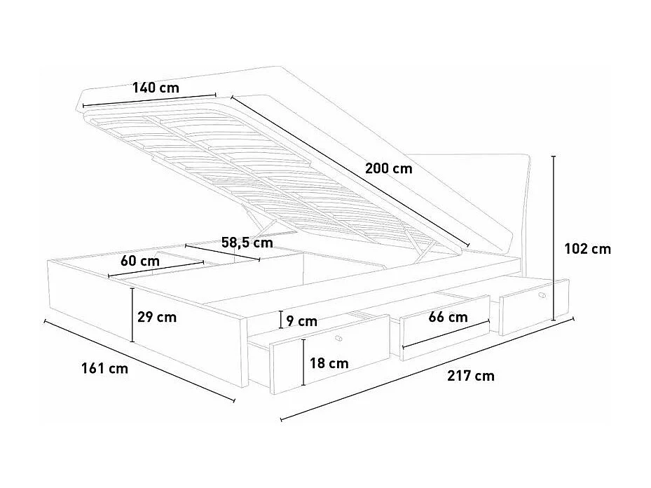 Bett Doppelbett Polsterbett hochklappbar 160x200 cm mit Bettkasten Design Steyr King - Schwarz