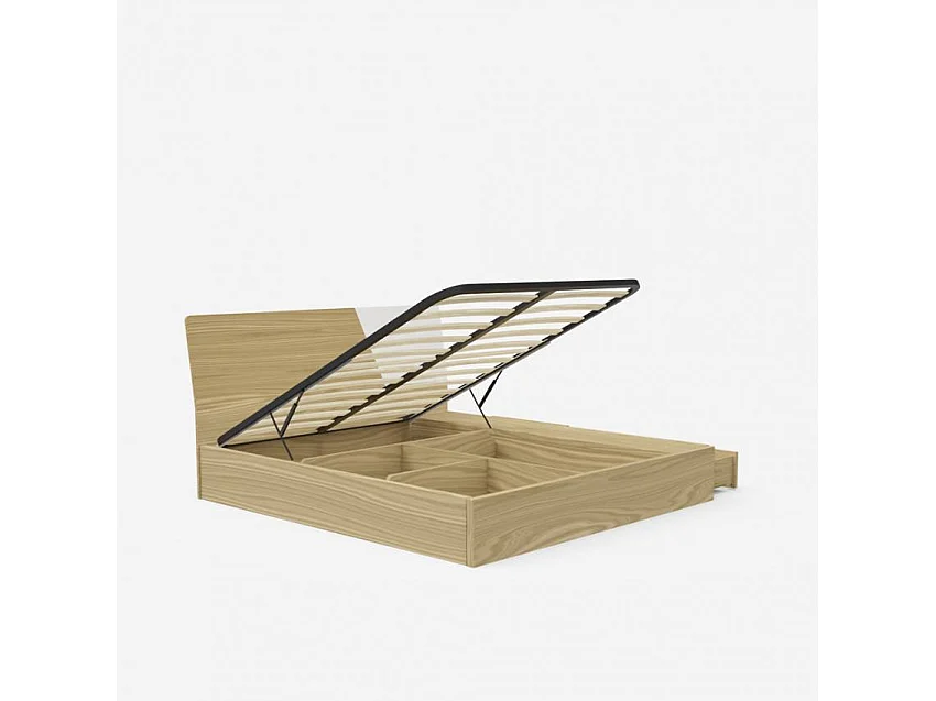 Bett Doppelbett Polsterbett hochklappbar 160x200 cm mit Bettkasten Design Steyr King - Natur