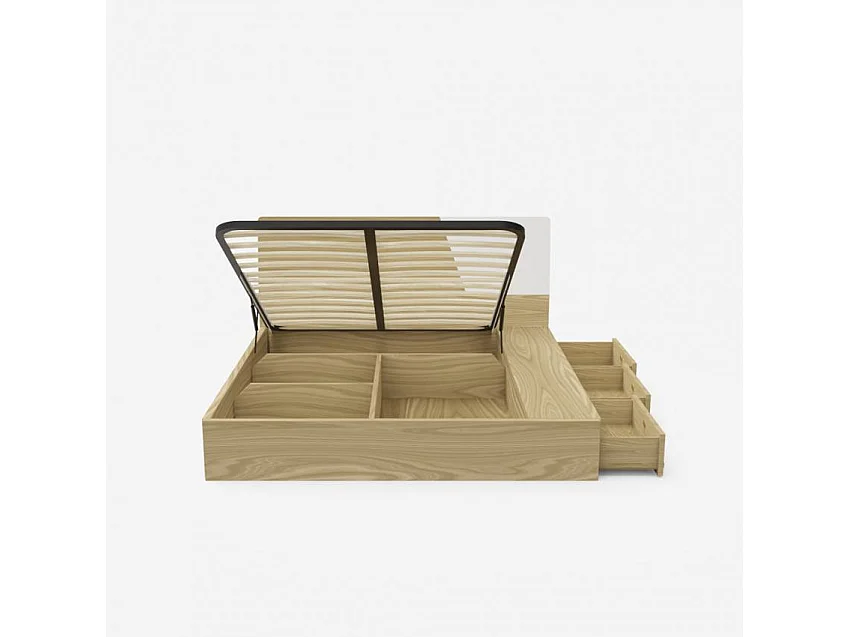 Bett Doppelbett Polsterbett hochklappbar 160x200 cm mit Bettkasten Design Steyr King - Natur