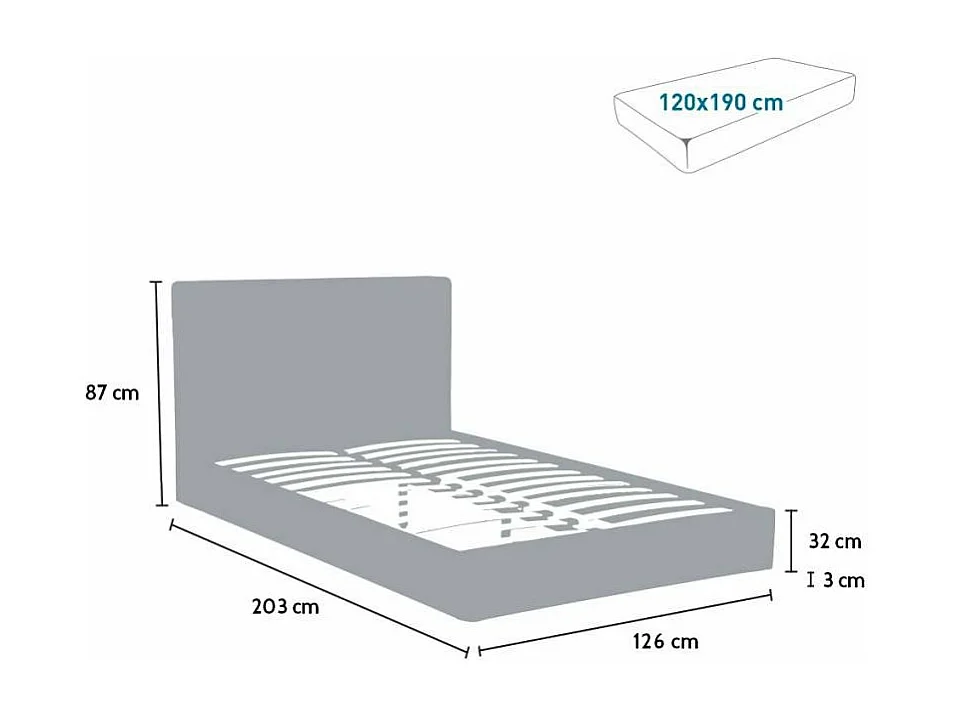 Letto una piazza e mezza 120x190 con doghe e contenitore Sublime