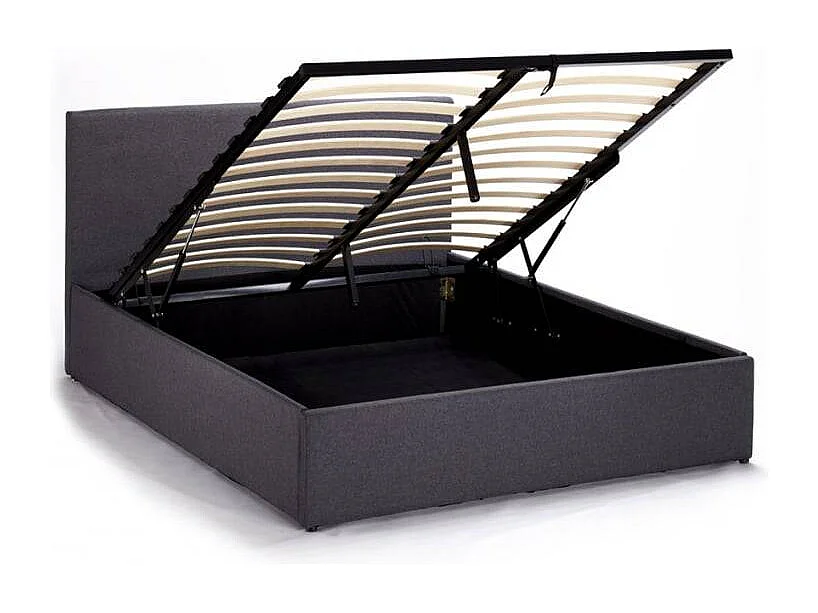 Komplettes Große Einzelbett mit Bettkasten Stoff Holz mit Bettrost 80x190 cm Basel - Grau