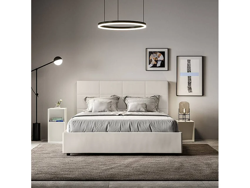 Lit double 160x190cm coffre en simili cuir blanc design KIDMAN