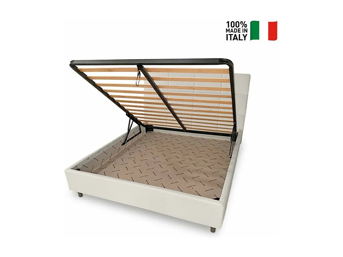 Lit double 160x190cm coffre en simili cuir blanc design KIDMAN