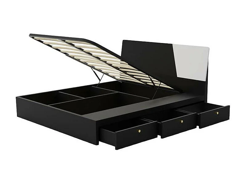 Cama de matrimonio 160 x190 cm canapé elevable diseño moderno Steyr - Negro