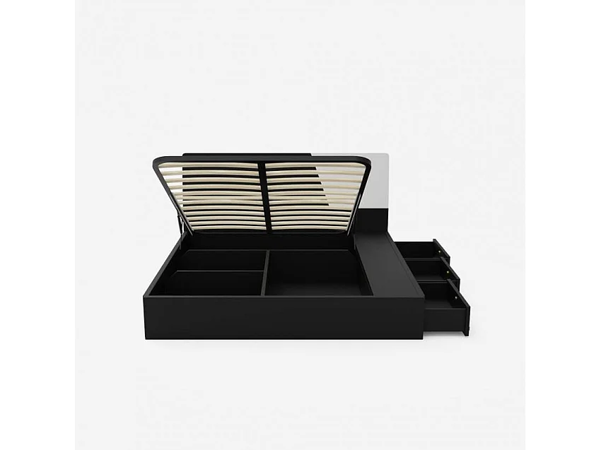 Cama de matrimonio 160 x190 cm canapé elevable diseño moderno Steyr - Negro