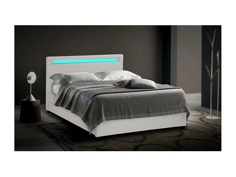 Letto matrimoniale 160x190 2 posti LED con contenitore e doghe Aura