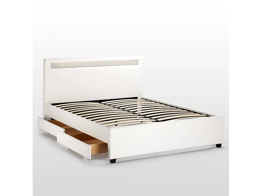 Letto matrimoniale 160x190 2 posti LED con contenitore e doghe Aura