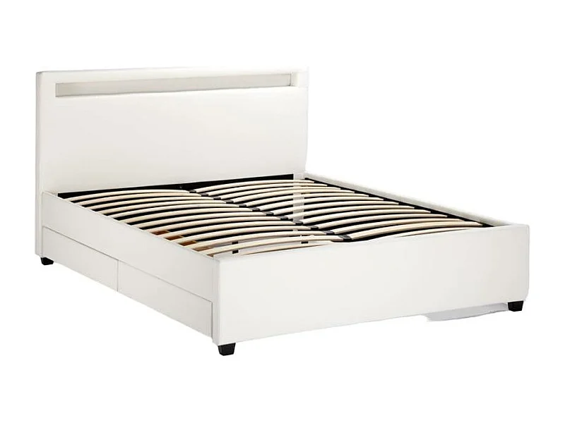 Letto matrimoniale 160x190 2 posti LED con contenitore e doghe Aura