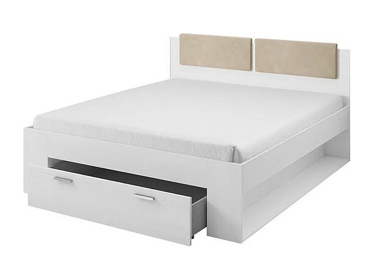 Cama con almacenamiento de plaza y media francesa 140x200cm color roble claro Gany