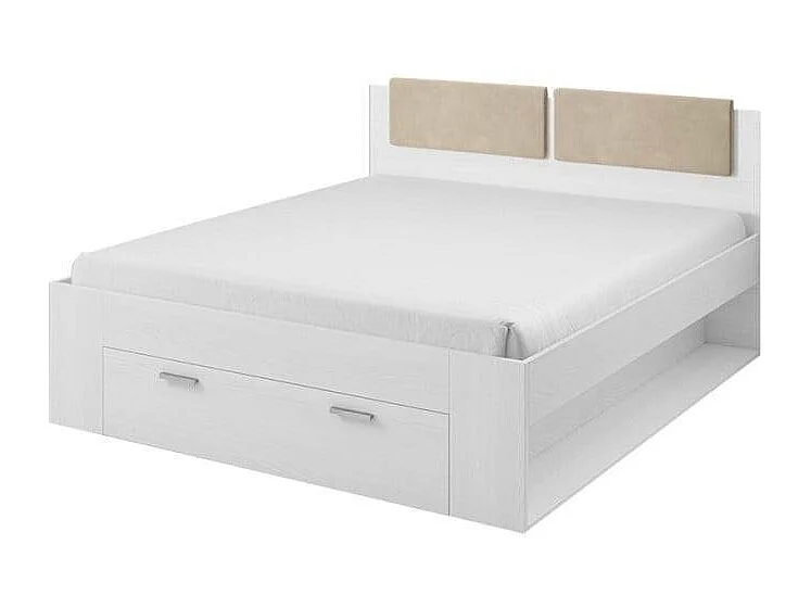 Cama con almacenamiento de plaza y media francesa 140x200cm color roble claro Gany