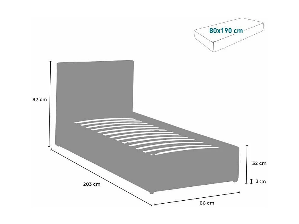 Letto singolo 80x190 con contenitore e doghe Stasi