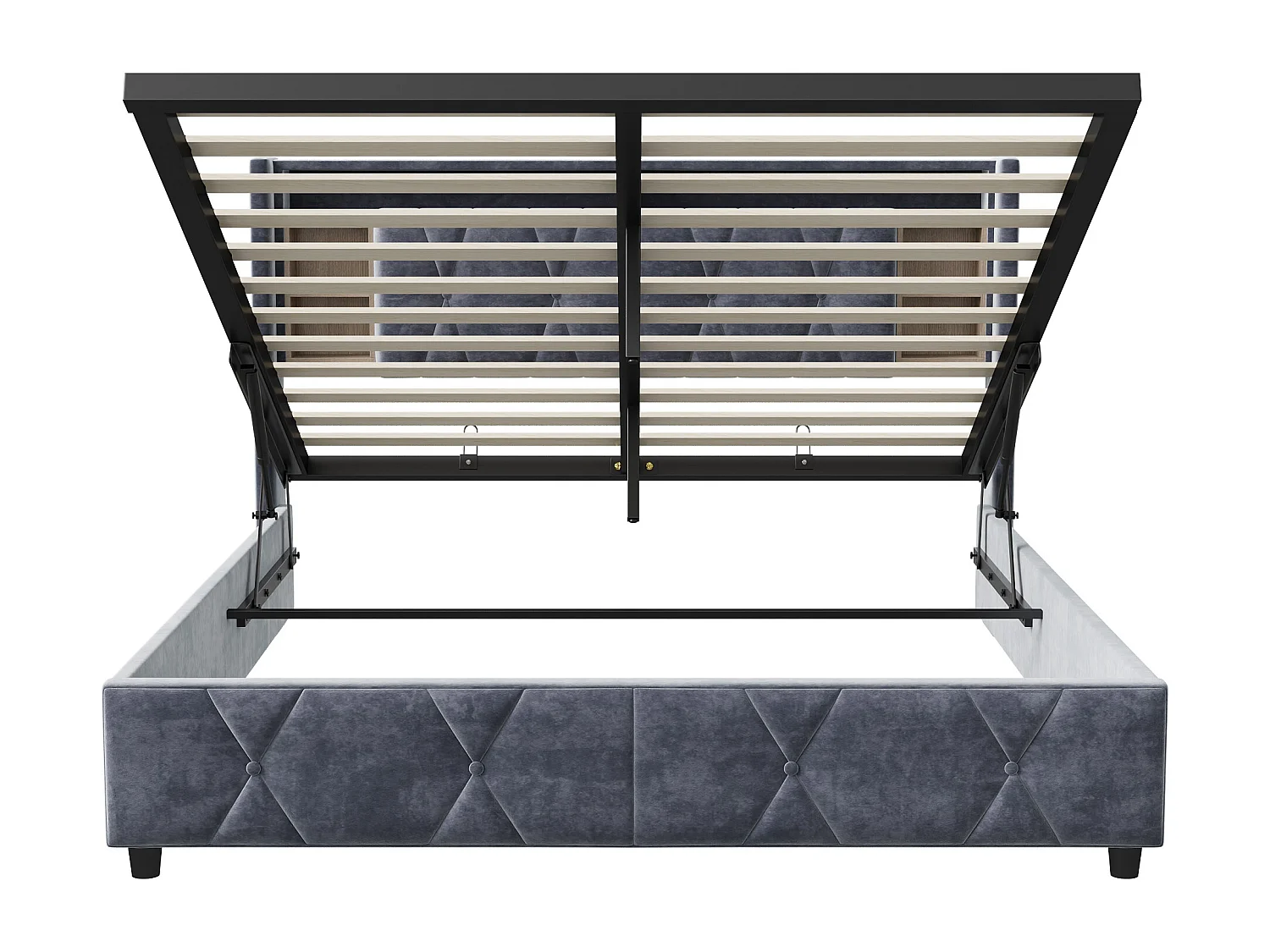 Lit coffre Lit double 160×200cm avec rangement, éclairage LED avec chevet + port USB*2, lit capitonné, lit adulte, velours gris