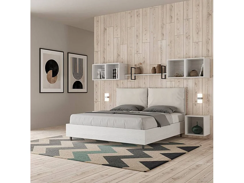 Holzbett mit Bettkasten 160x190 cm Doppelbett Kissen Egos Antea - Weiß