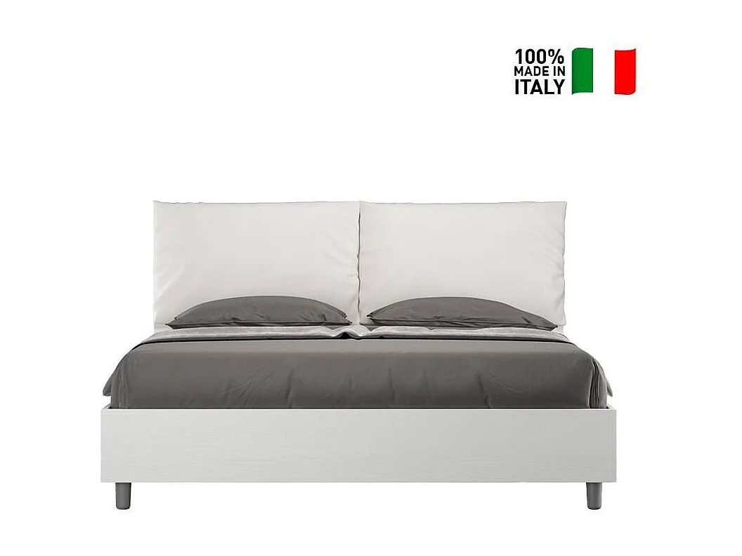 Holzbett mit Bettkasten 160x190 cm Doppelbett Kissen Egos Antea - Weiß