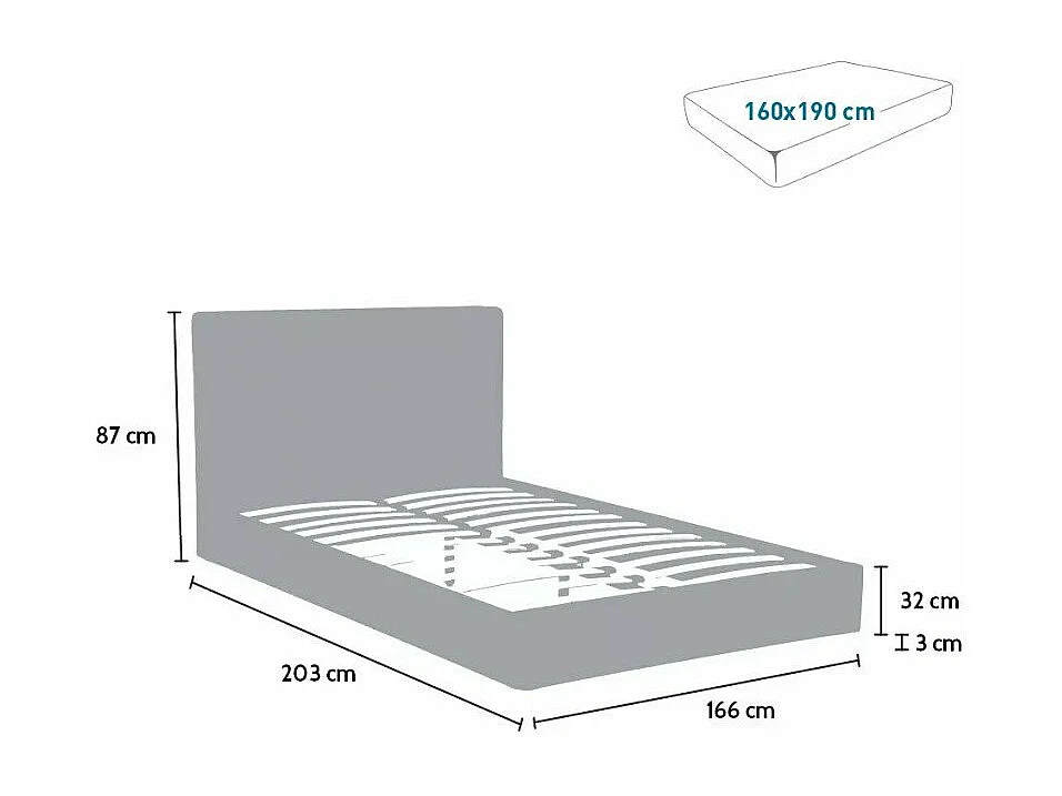 Lit double 160x190 avec sommier à lattes et coffre de rangement SCOTT