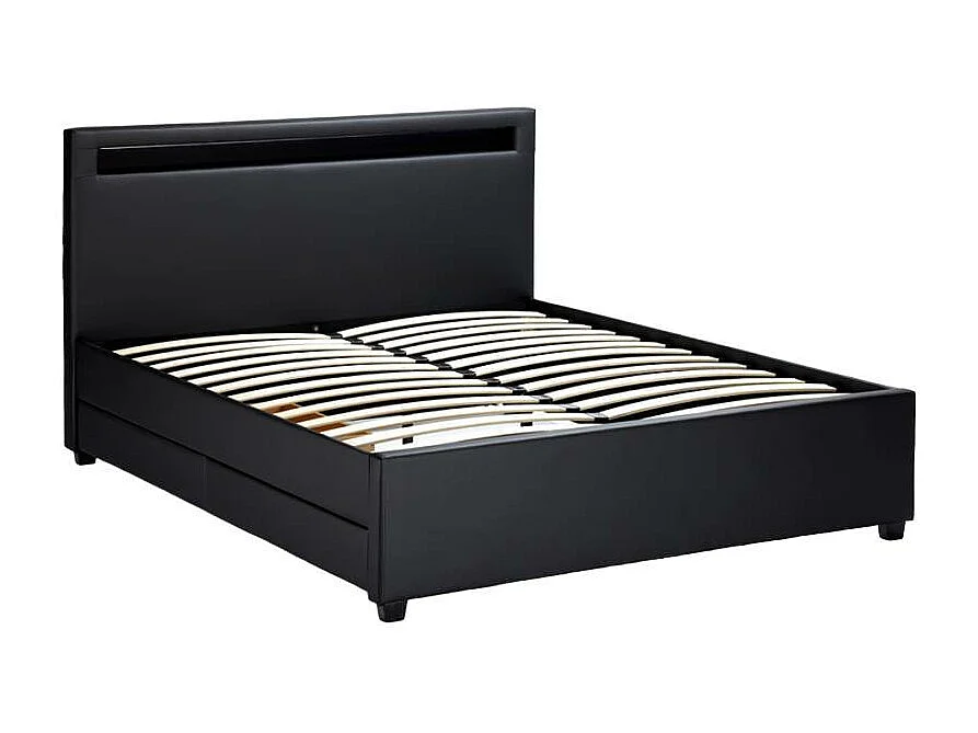 Letto matrimoniale 160x190 2 posti LED con contenitore e doghe Aura