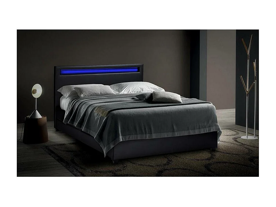 Letto matrimoniale 160x190 2 posti LED con contenitore e doghe Aura