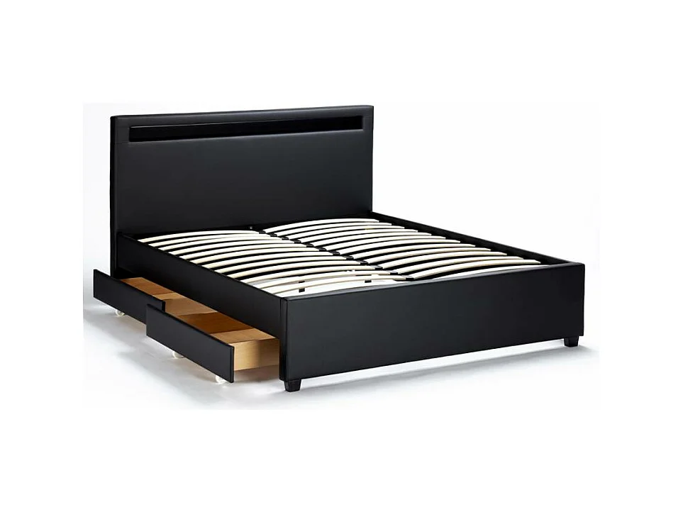 Letto matrimoniale 160x190 2 posti LED con contenitore e doghe Aura