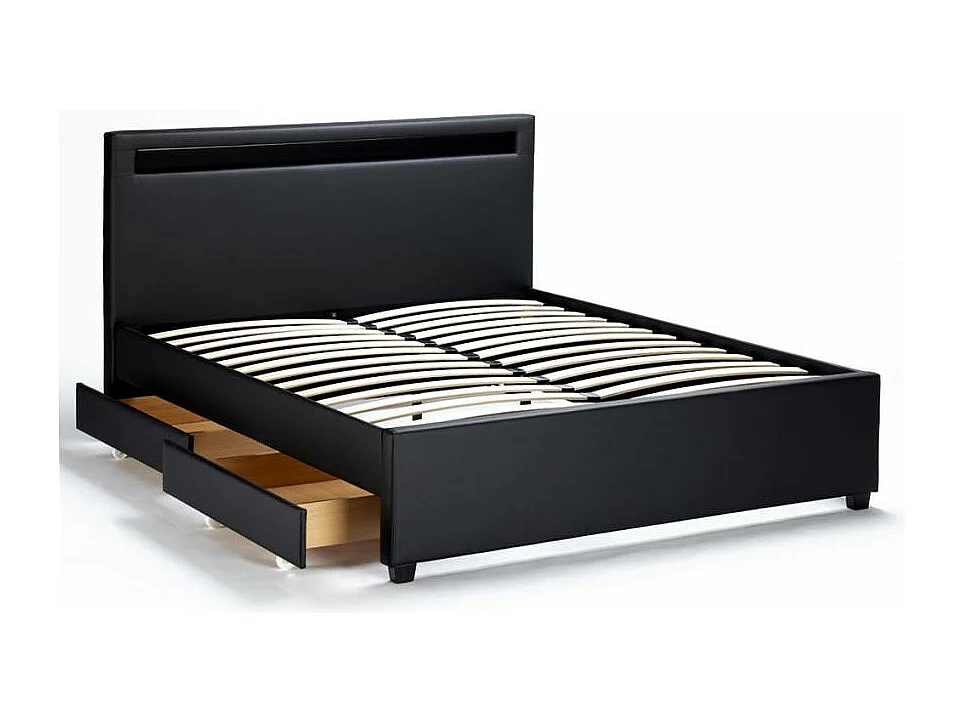 Letto matrimoniale 160x190 2 posti LED con contenitore e doghe Aura