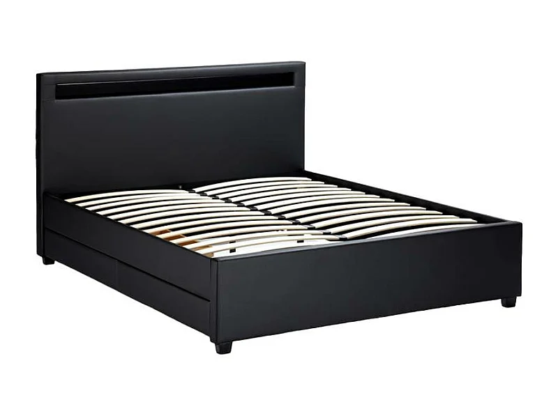 Letto matrimoniale 160x190 2 posti LED con contenitore e doghe Aura