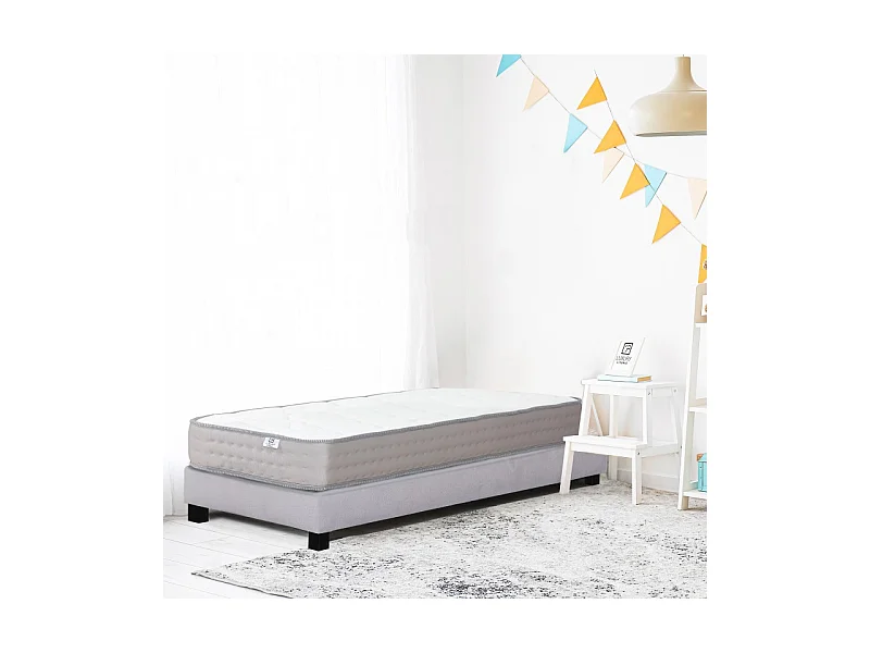 Ensemble Matelas Zen (20 cm) et Sommier (20cm) en bois massif, mousses haute densité, ferme, face été/hiver, 90x190cm