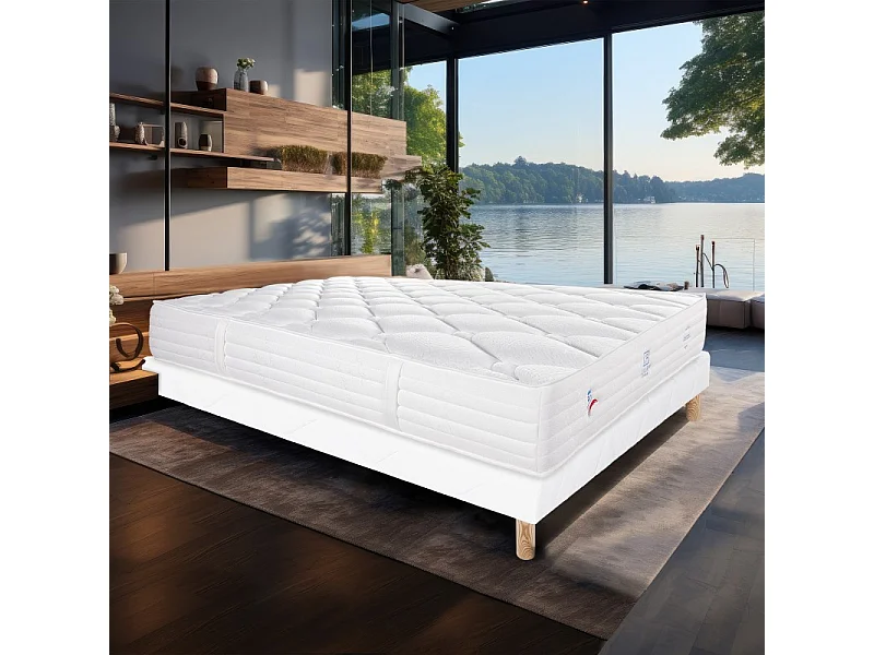 Ensemble Matelas Patriote Mousse, 27 cm, mousses haute densité , ferme, face été/hiver + sommier blanc ep 13cm, 140x200cm
