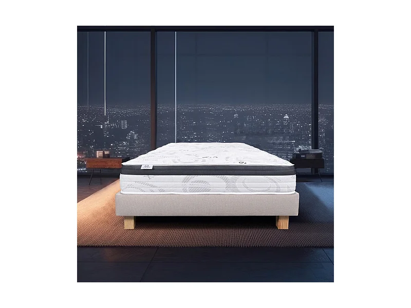 Ensemble Matelas Sleeplux, 26 cm, mousses haute densité, ferme, face été/hiver + sommier beige ep20cm, 90x190cm