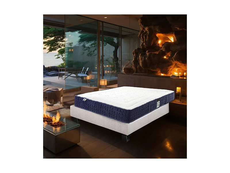 Ensemble Sommier (20cm) et Matelas Nuage (24cm),mousses haute densité, mi-ferme, face été/hiver, 140x200cm