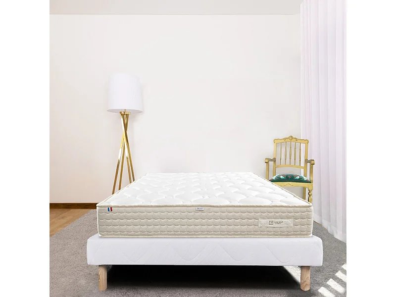 Ensemble Matelas Sublime, 20 cm, mousses haute densité, ferme, face été/hiver + sommier blanc ep 13cm, 90x190cm