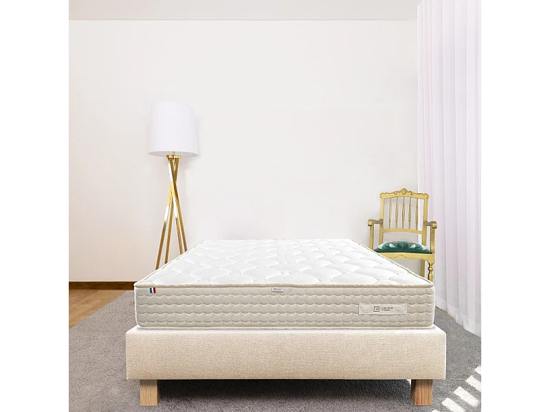 Ensemble Matelas Sublime, 20 cm, mousses haute densité, ferme, face été/hiver + sommier beige ep20cm, 140x190cm