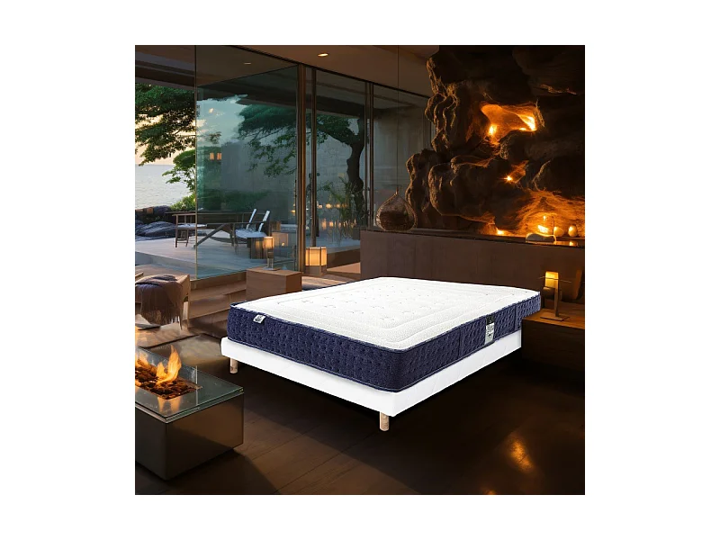 Ensemble Matelas Nuage (24cm) et sommier (13cm), mousses haute densité, mi-ferme, face été/hiver, 140x190cm