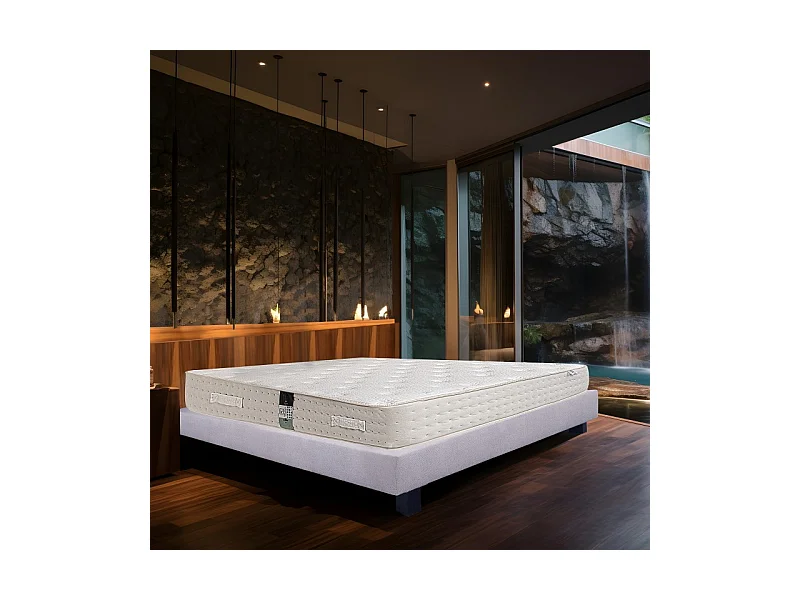 Ensemble Matelas Purlux, 26 cm, mousses haute densité, ferme, face été/hiver + sommier gris ep20cm, 140x190cm