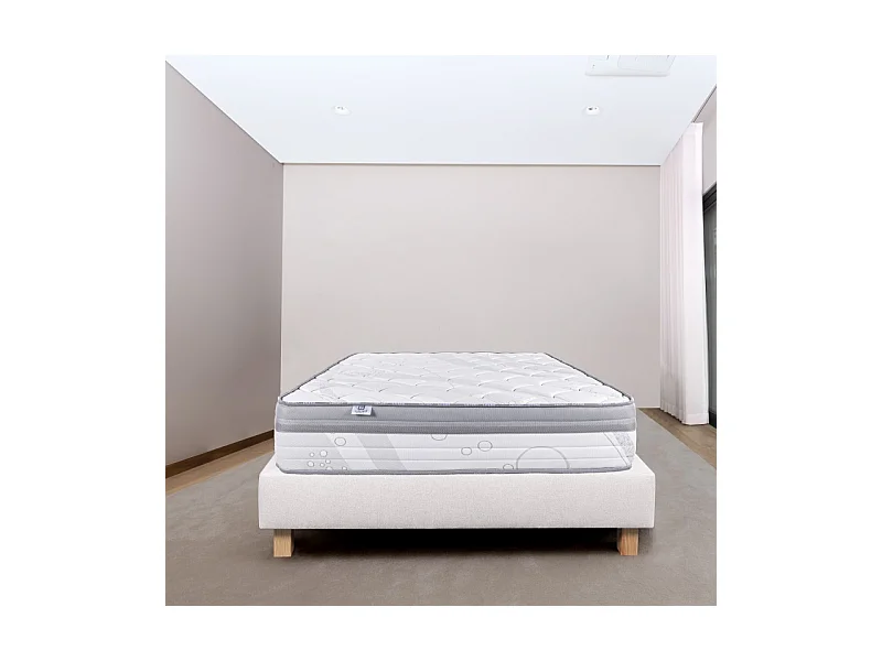 Ensemble Matelas ViscoPlus, 26 cm, mousses haute densité, ferme, face été/hiver + sommier beige ep20cm, 140x190cm