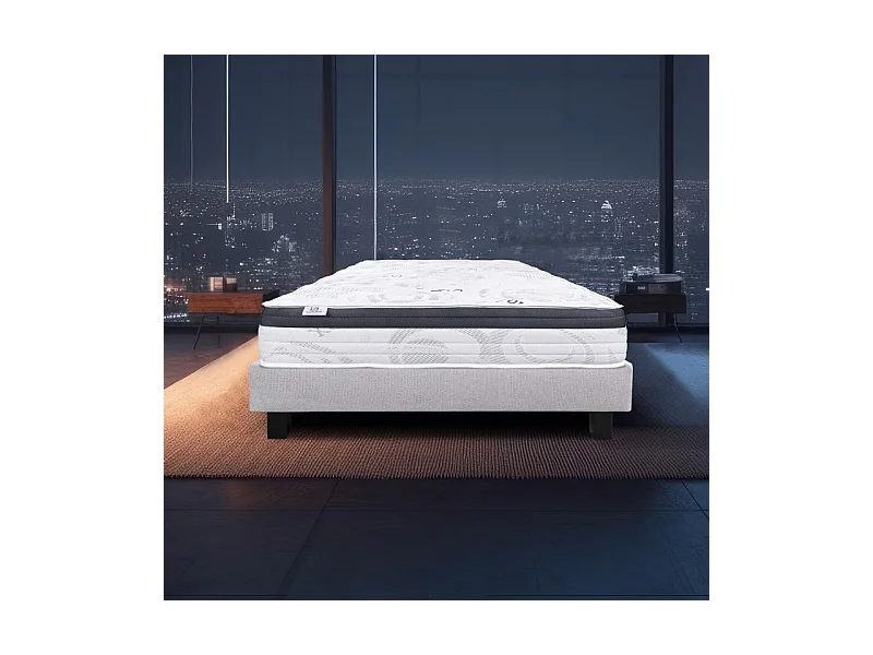 Ensemble Matelas Sleeplux, 26 cm, mousses haute densité, ferme, face été/hiver + sommier gris ep20cm, 90x190cm