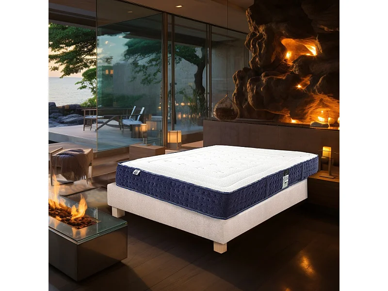 Ensemble Matelas Nuage (24 cm) et sommier (20 cm), mousse haute densité, mi-ferme, face été/hiver, 160x200cm