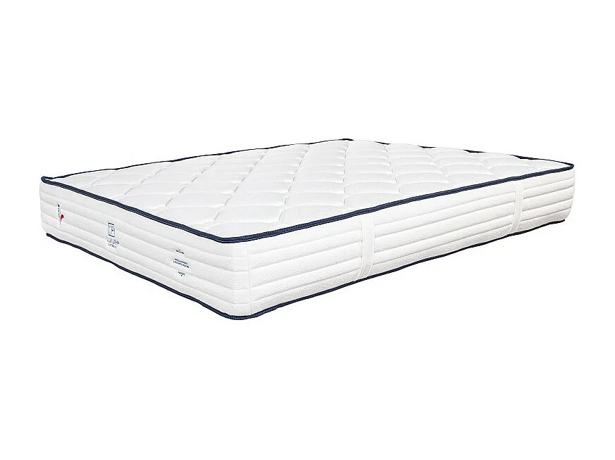 Ensemble Matelas Patriote, 27 cm, ressorts ensachés, ferme, face été/hiver+sommier beige ep20cm+oreiller+couette+Tête de Lit, 140x200cm